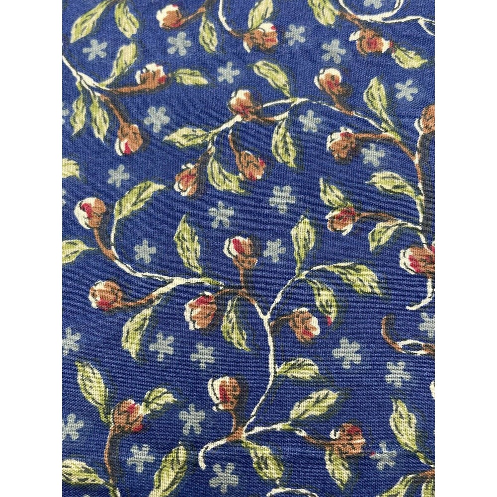 Vintage Navy Fabric Floral Plant Leaves Buds Pattern 4.8yds X 44”